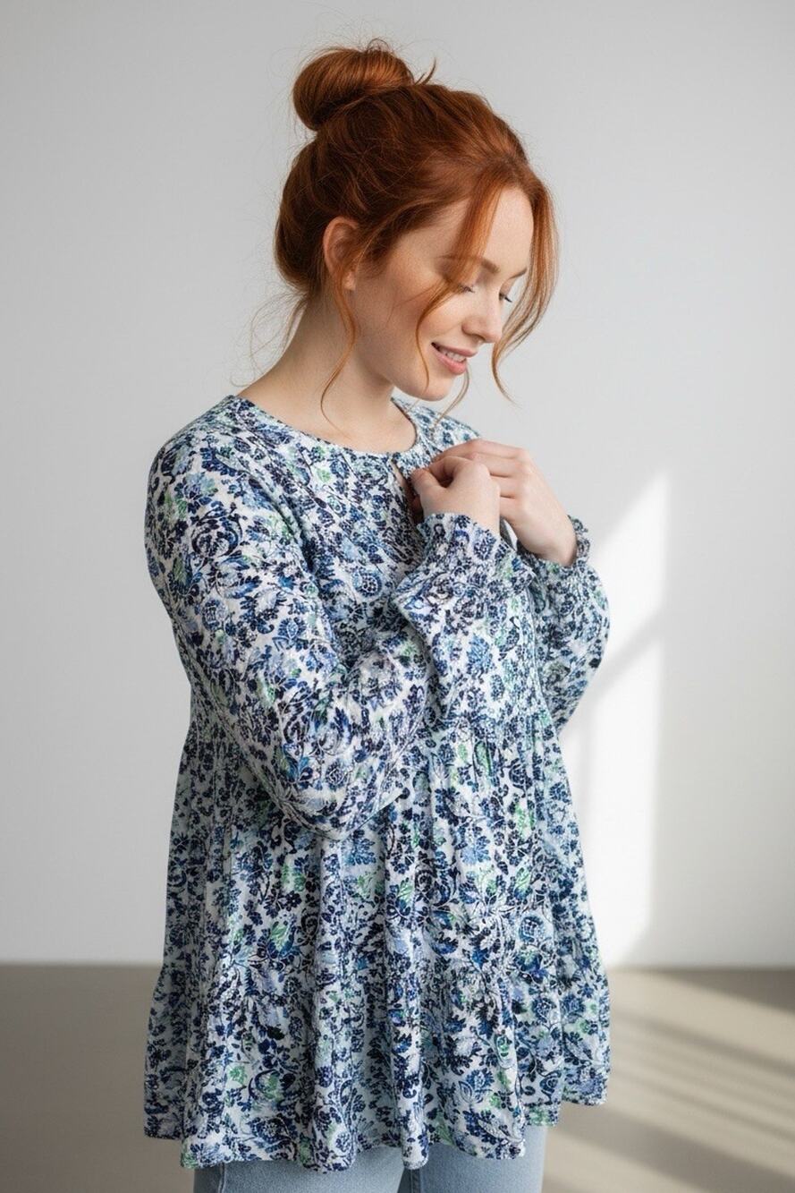 Jane & Delancey Women's Long Sleeve Blouse Size XL Ruffle Hem Delicate Basic